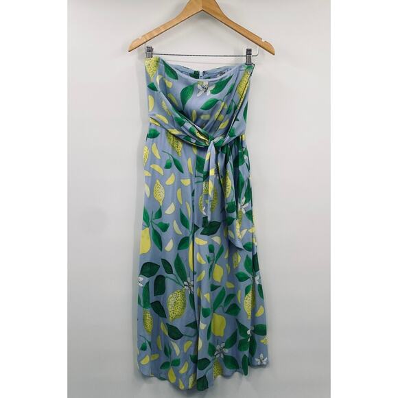 Anthropologie Maeve Lemon Grove Strapless Jumpsuit Cropped Wide Leg Blue Green 2 - Picture 4 of 8